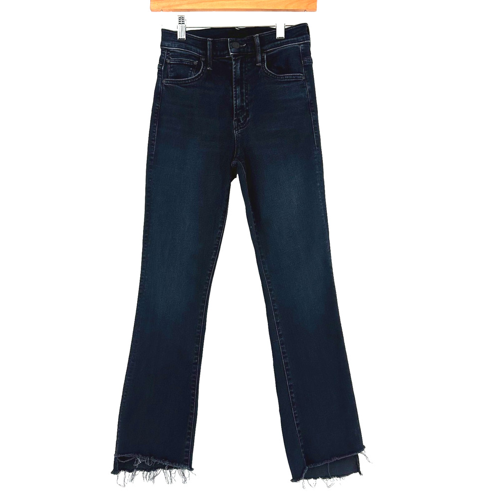 MOTHER The Insider Crop Step Fray Jeans Size 24X27 Night In Venice Black Stretch